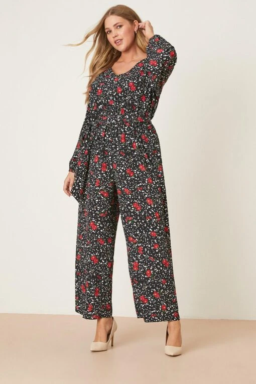 Dorothy Perkins Curve Black Floral Jumpsuit