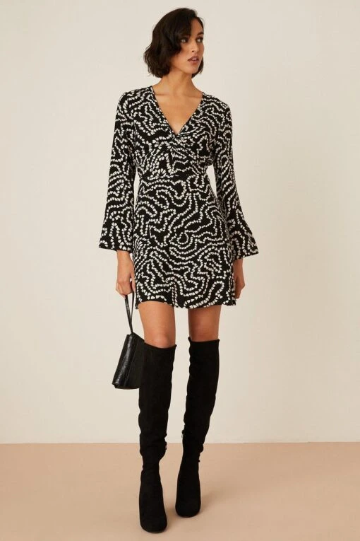Dorothy Perkins Mono Heart Print Twist Front Mini Dress