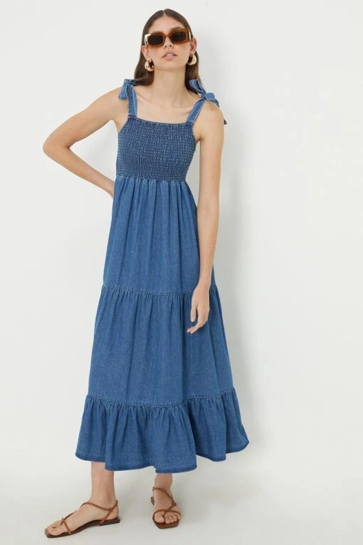 Dorothy Perkins Strappy Denim Shirred Midi Dress