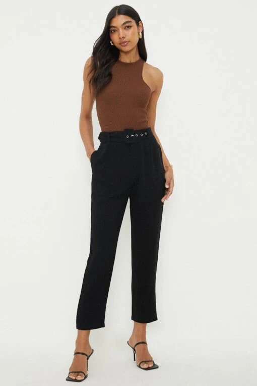 Dorothy Perkins Linen Blend Belted Slim Leg Trousers