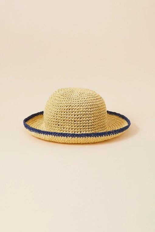 Accessorize Stripe Trim Straw Bucket Hat